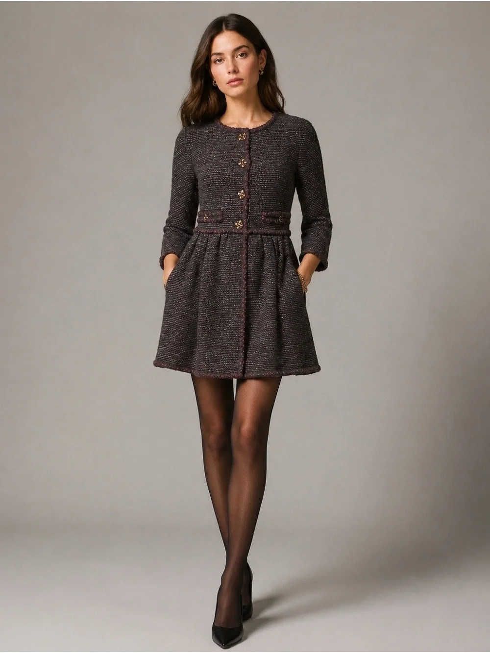 CHANEL $10k Gripoix Button Tweed Fit-and-Flare Jacket in Medium Size US 8, Fr 40